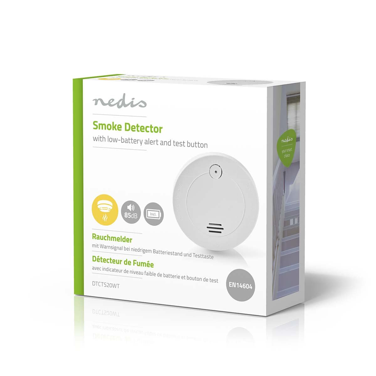 Nedis Smoke Detector Fire Alarm 85dB Siren EN14604 with Low Battery Alert