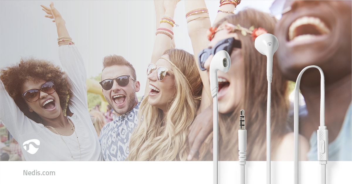 Nedis Wired In-Ear Headphones, 13mm Drivers for Enhanced Sound Balance & Clear Audio Quality, Built-In Microphone for Hands-Free Calling, 1.2m Flat Cable with 3.5mm Plug