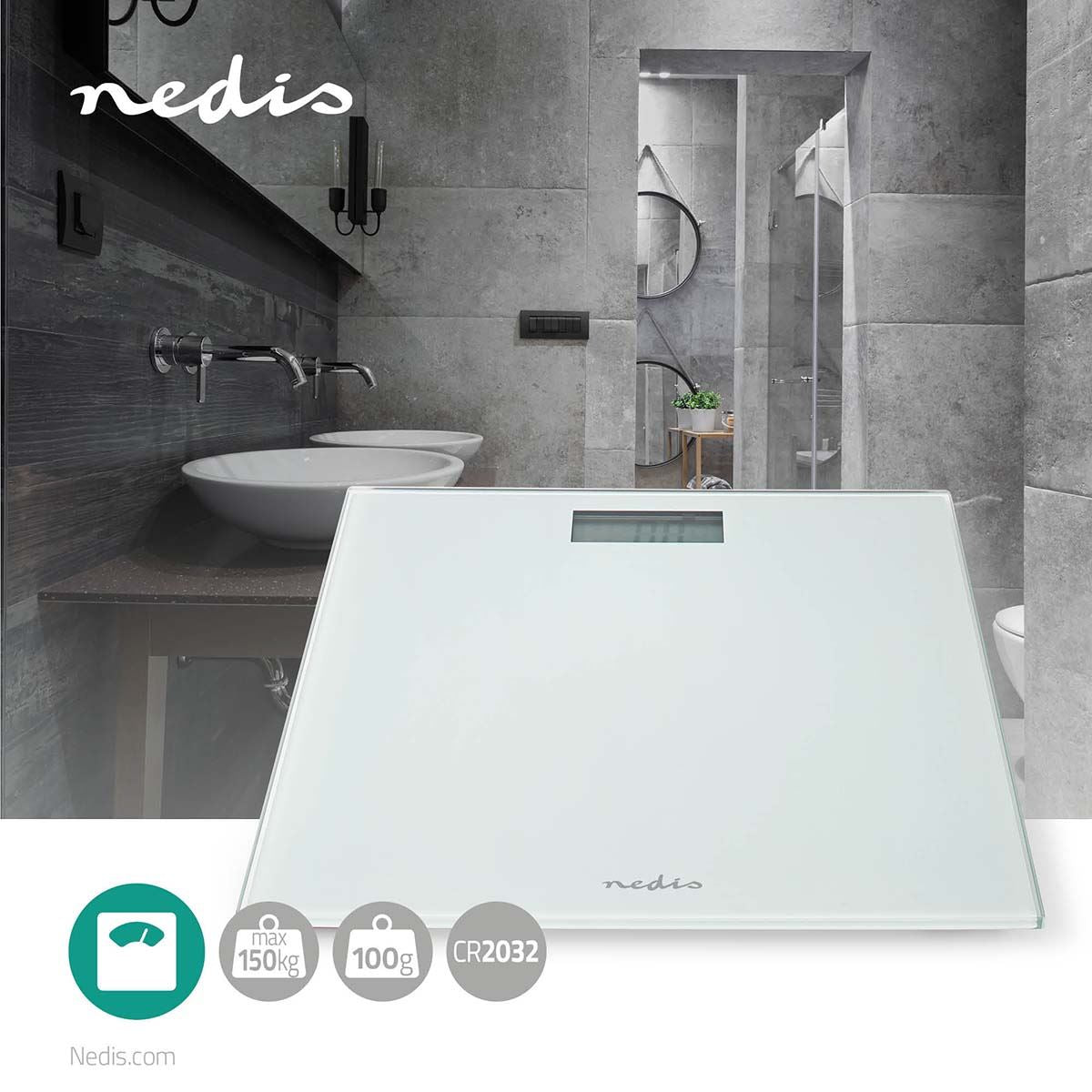 Nedis Personal Digital Weighing Scales, Tempered Glass | Max Weight 150 kg | White