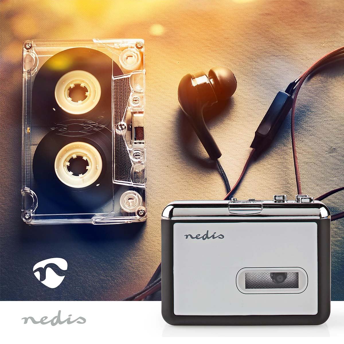 Nedis USB Audio Cassette to MP3 Converter Portable DC & Battery Powered with 3.5mm, Software & Cable