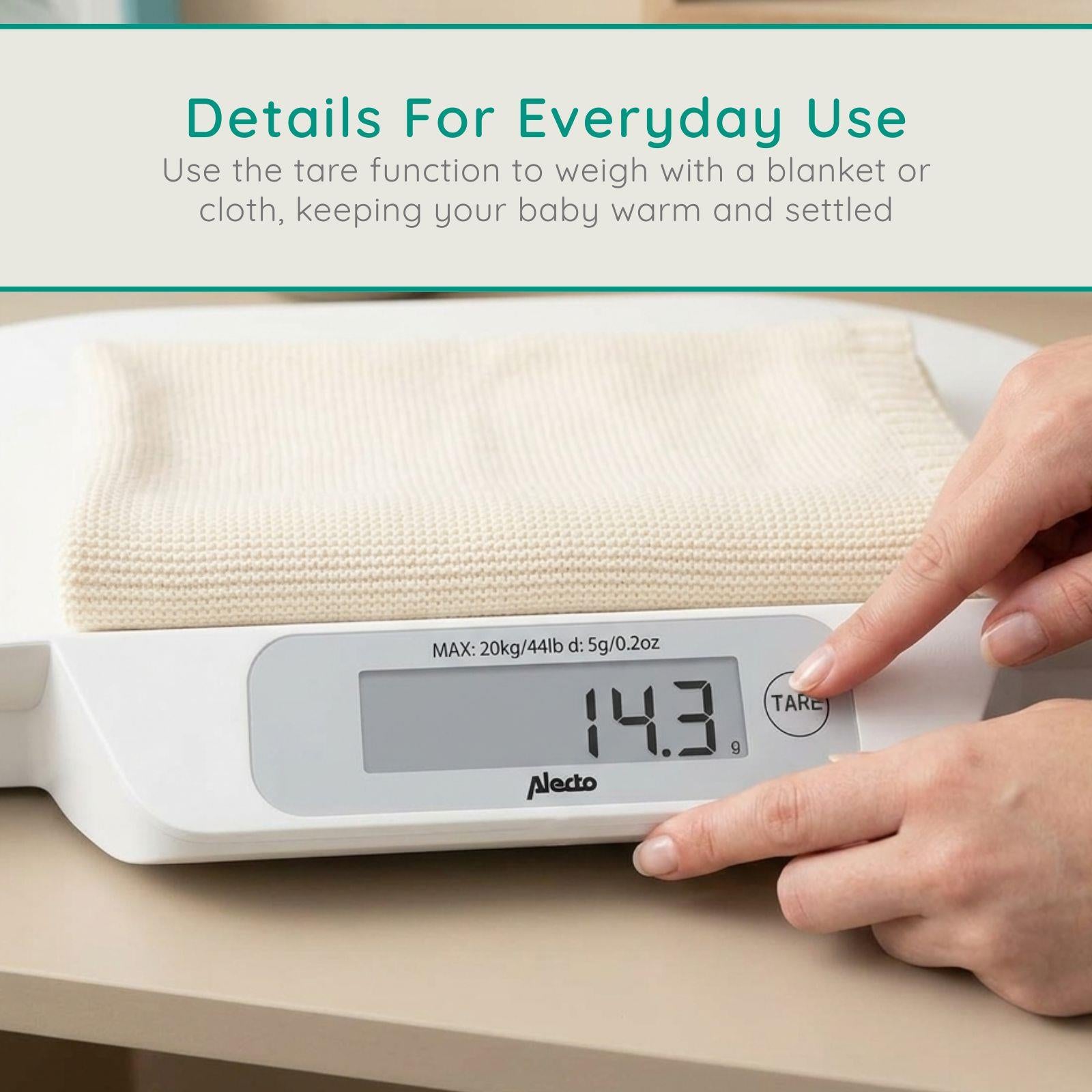 Alecto Baby Scale Digital Weight Scale Newborn 5 Gr Accurate Baby Scales - Baby Weighing Scales Max. 20 Kg - Baby Scale with Tare-Function - White
