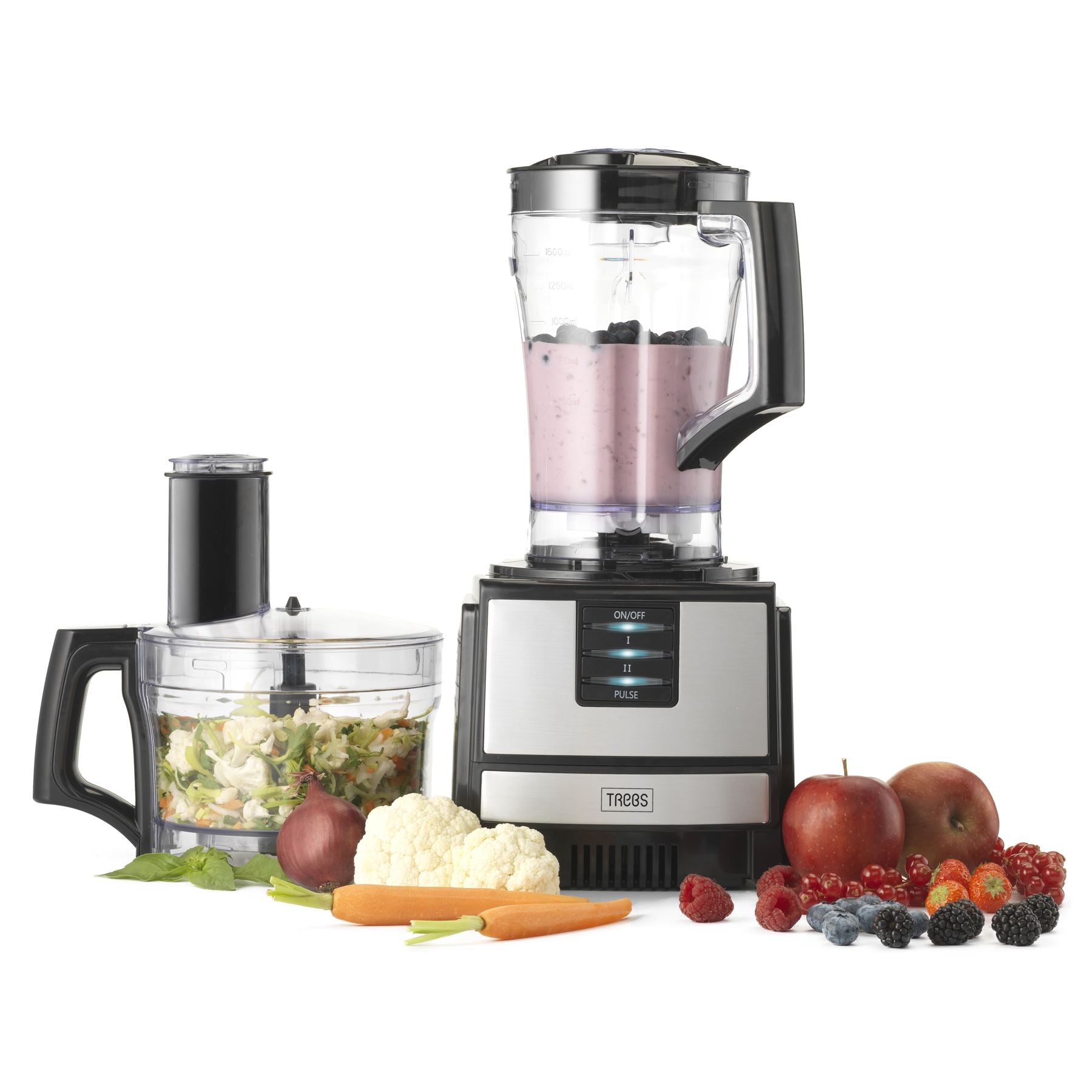Trebs Combination Foodprocessor & Stand Blender, 550W, 1.5L & 1.2L with 3 Cutters, 2-Speed Setting / Pulse - Black / Silver
