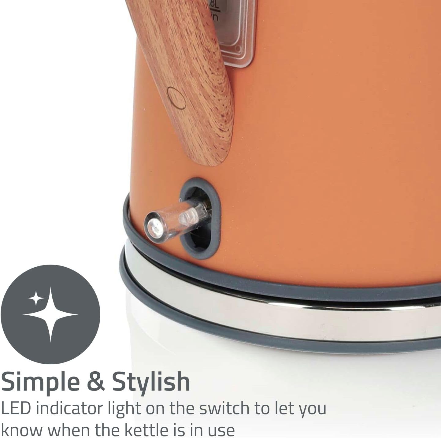 Nedis 1.7L Soft Touch Jug Kettle with Wood Effect Handle, Overheat Protection, Removeable Filter, 2.2KW - Orange