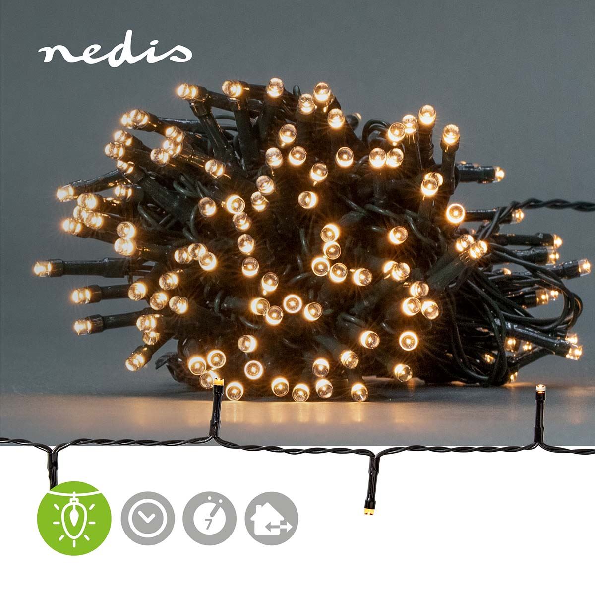 Nedis Christmas Lights | String | 192 LED's | Warm White | 14.40 m | Light effects: 7 | Indoor & Outdoor | Battery Powered