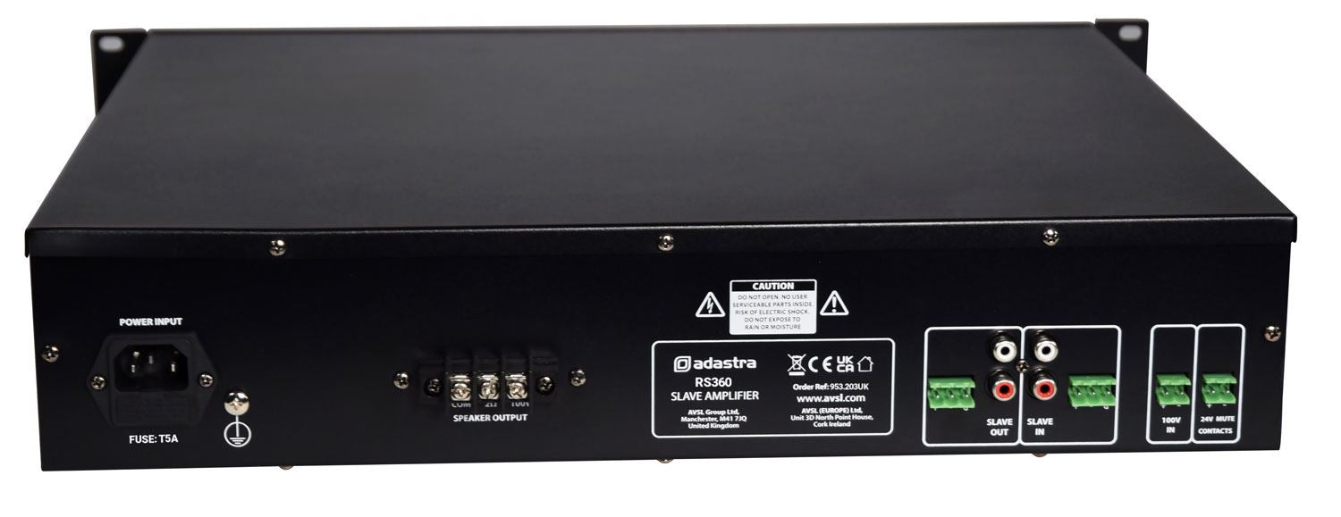 Adastra RS360 350w Slave Amplifier 100V Line Rack Mount