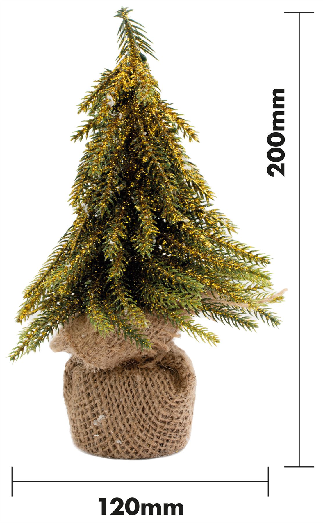 Decorative Gold Finish Mini Artificial Christmas Tree in Hessian Bag - 20cm