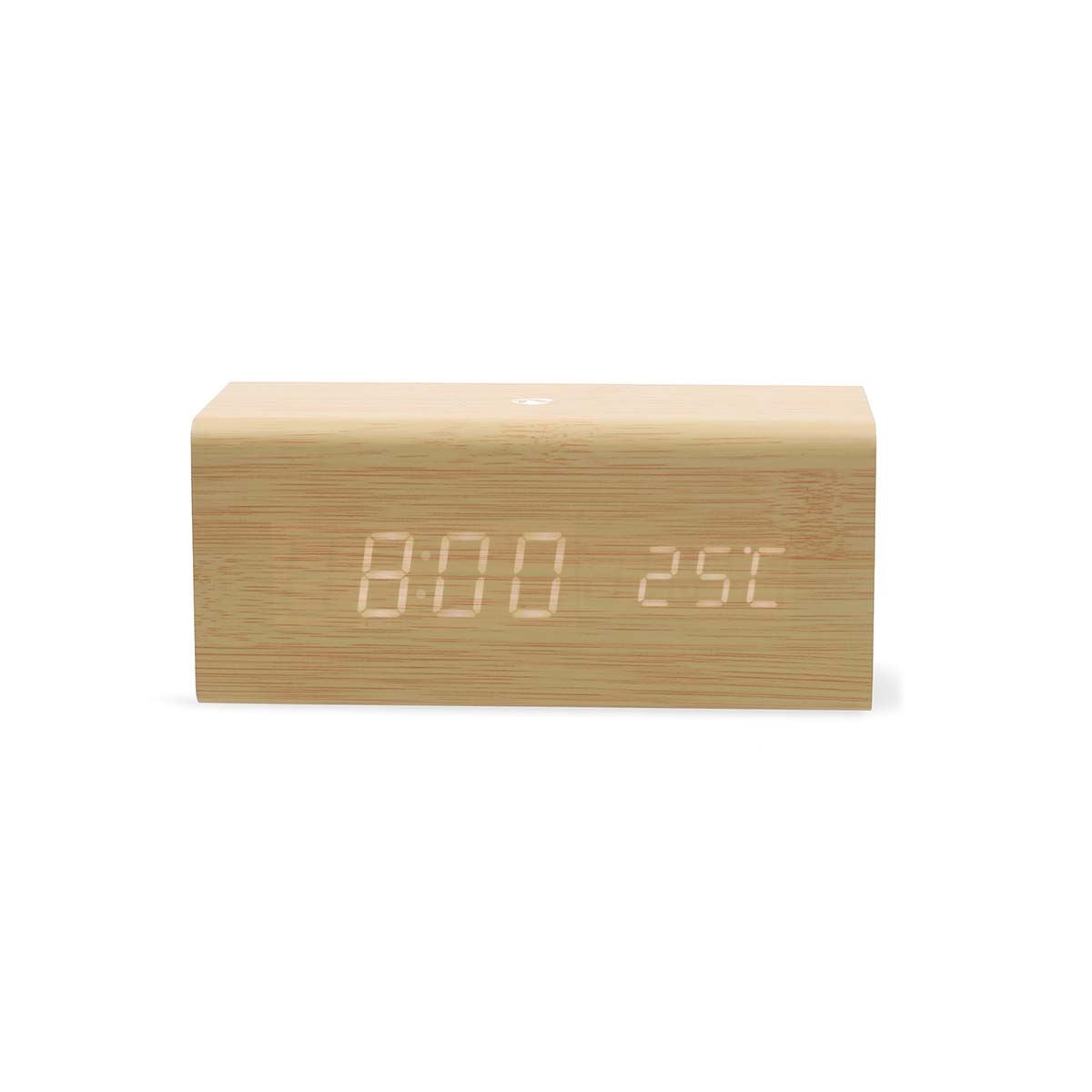 Nedis Scandi Digital Alarm FM Clock Radio | Thermometer | LED | USB-C™ Powered |Snooze function | Sleep timer | 2 Alarms | Wood