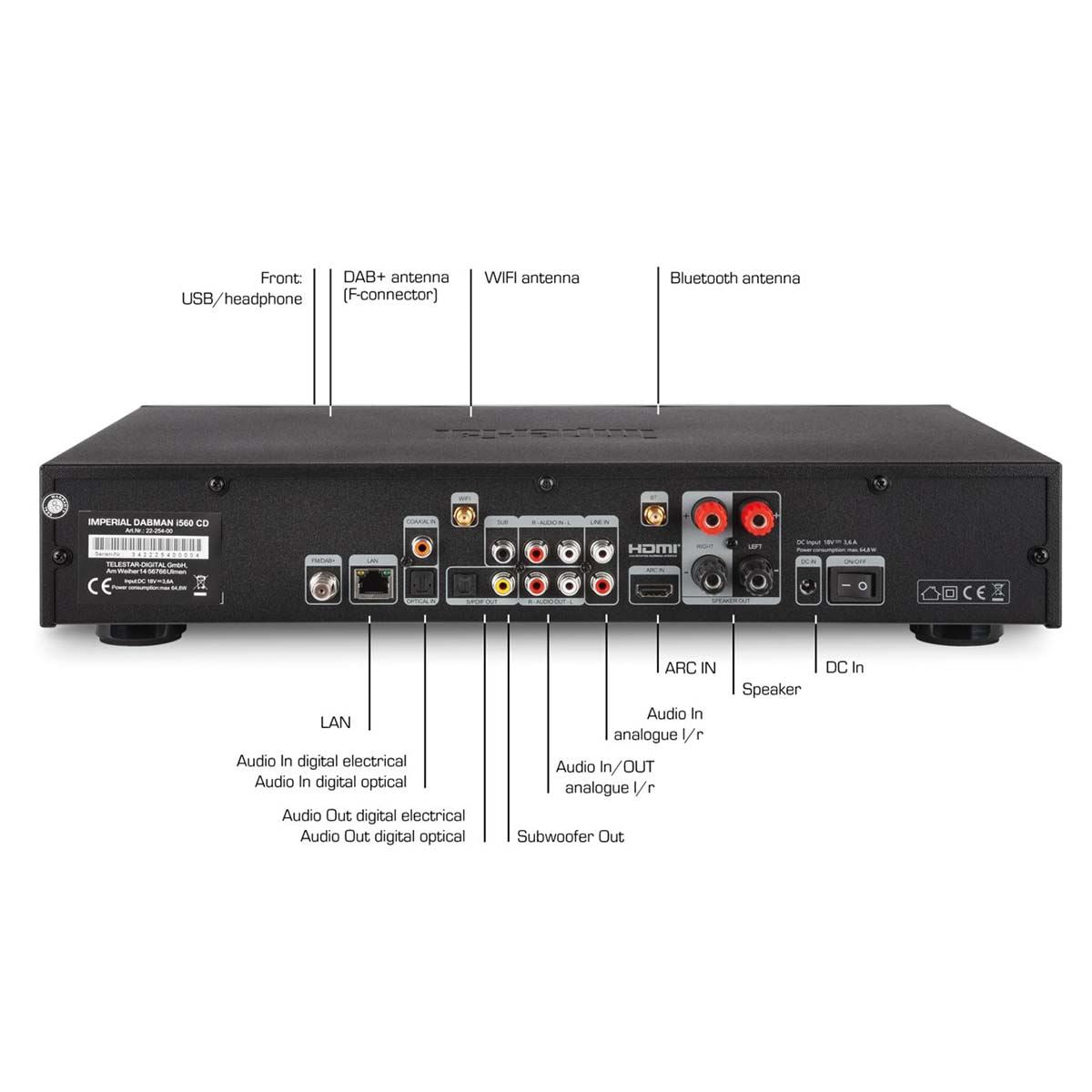 Imperial DABMAN i560 CD All-in-one HiFi System with Amplifier and CD Player DAB+ / FM / Internet / Bluetooth Black