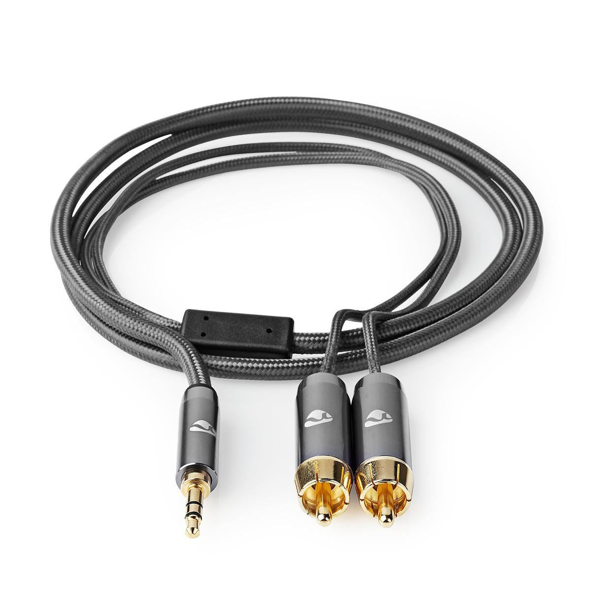 Nedis Stereo Audio Cable | 3.5 mm Male | 2x RCA Male | Gold Plated | 5.00 m | Round | Gun Metal Grey | Cover Window Box