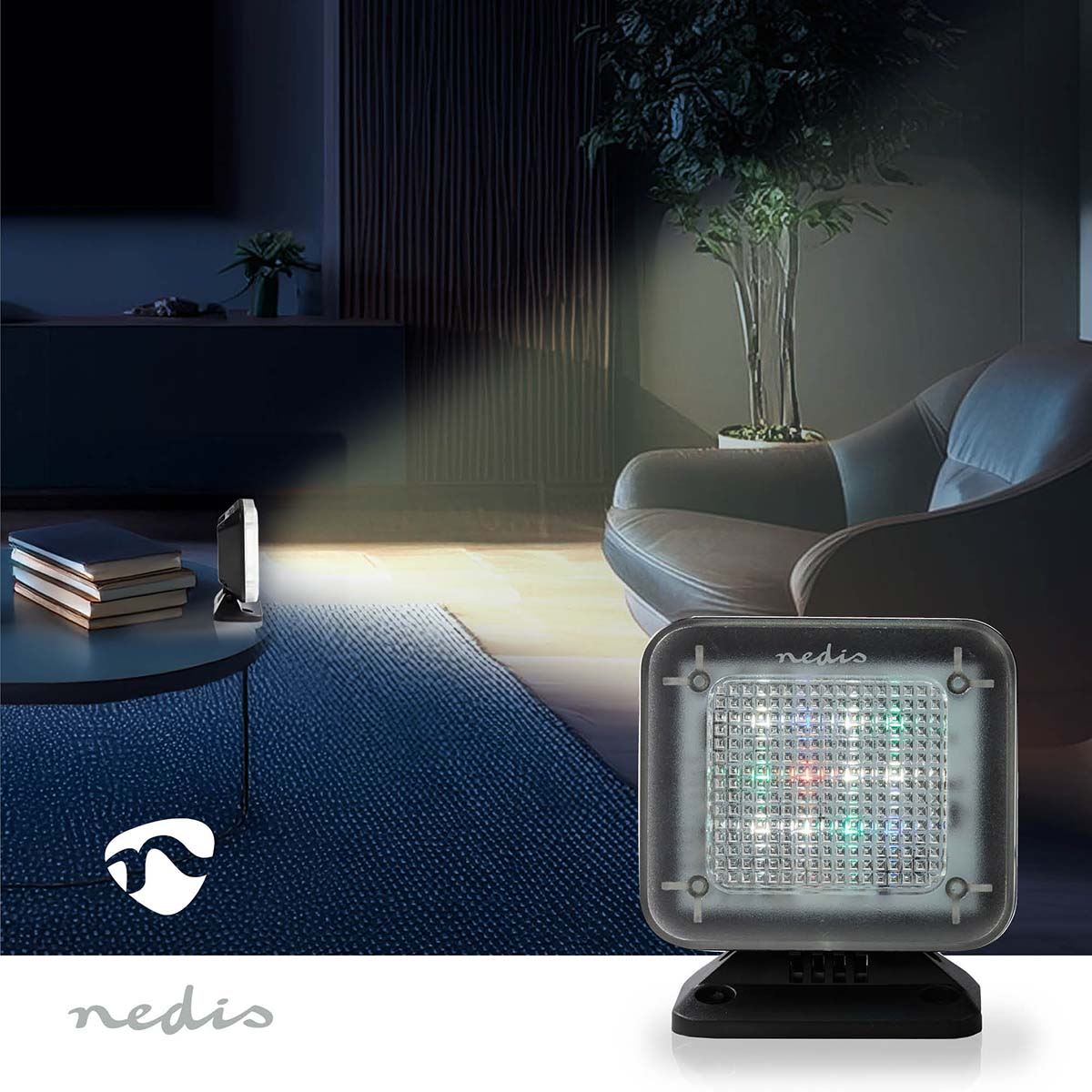 Nedis TV Simulator Home Security Light with Flashing LED - Deter Intruders - Timer & Dusk Sensor - Low Energy USB Powered