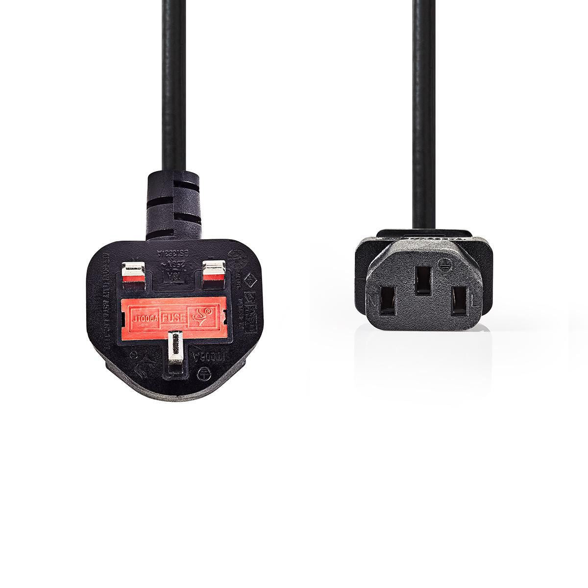Nedis Power Cable | UK Male | IEC-320-C13 | Angled | Straight | Nickel Plated | 3.00 m | Round | PVC | Black | Envelope