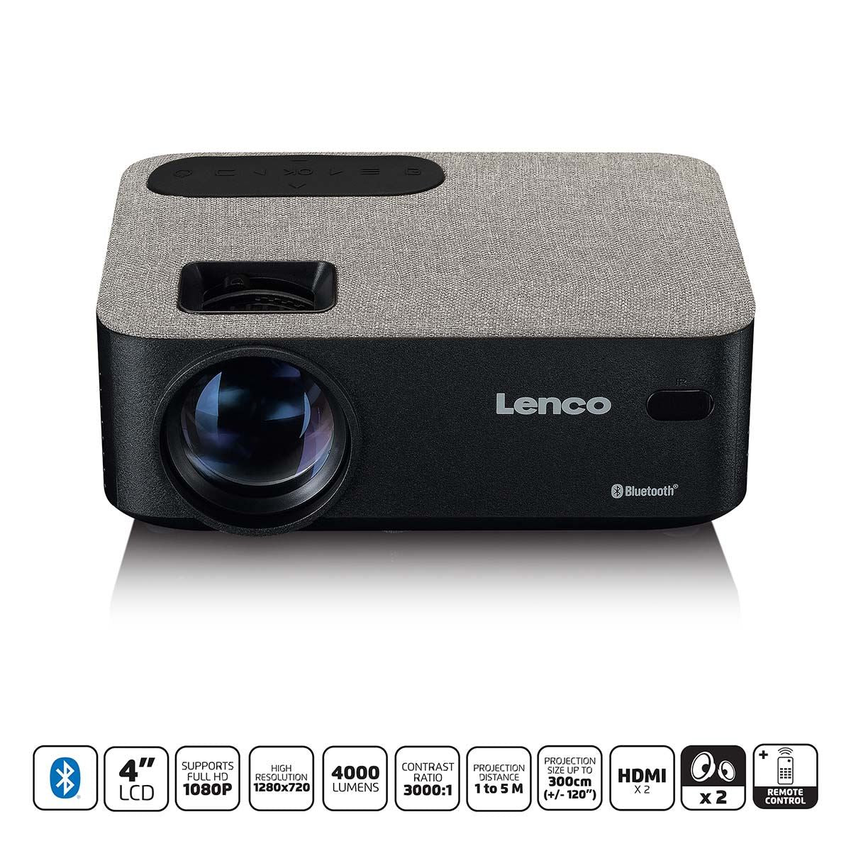 Lenco LCD Projector and Bluetooth® with high resolution, supports HD 720P content Grey