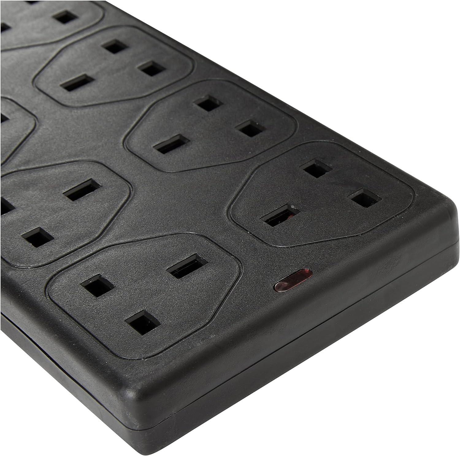 8 Gang 1m Mains Extension Lead Socket 13A - Black