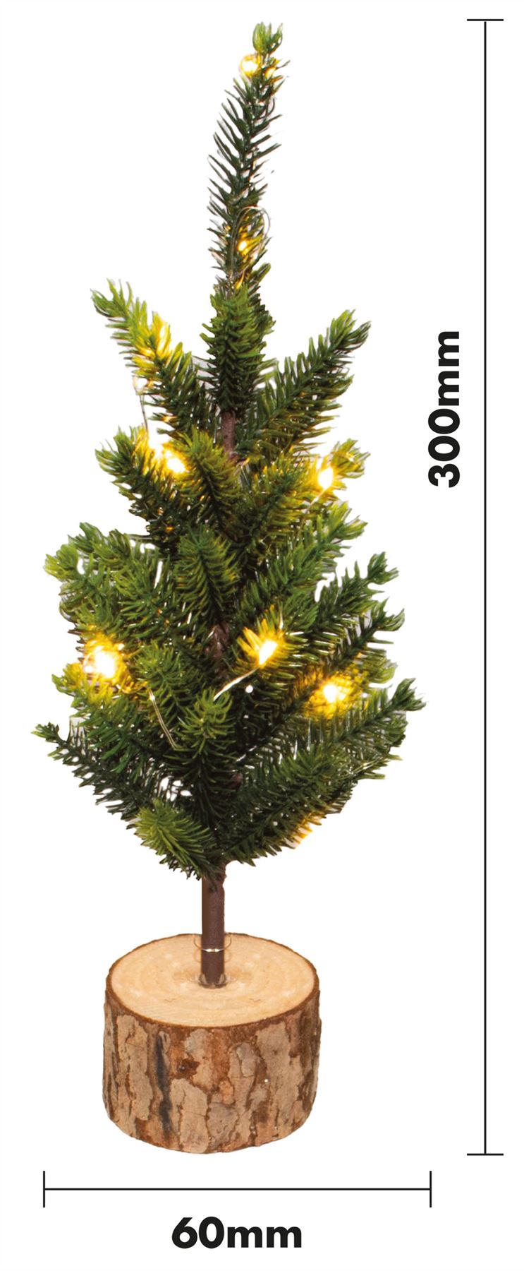 Pre-Lit Wooden Effect Mini Christmas Tree with LED Lights Battery Operated
