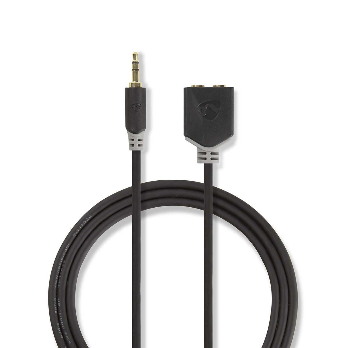 Nedis Stereo Audio Cable | 3.5 mm Male | 2x 3.5 mm Female | Gold Plated | 0.20 m | Round | Anthracite | Box