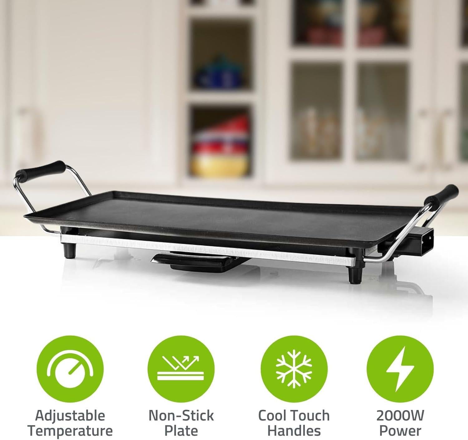 Electric Non Stick Teppanyaki Table Top Grill Griddle Plate BBQ with Drip Tray - 47.5cm x 26.5cm