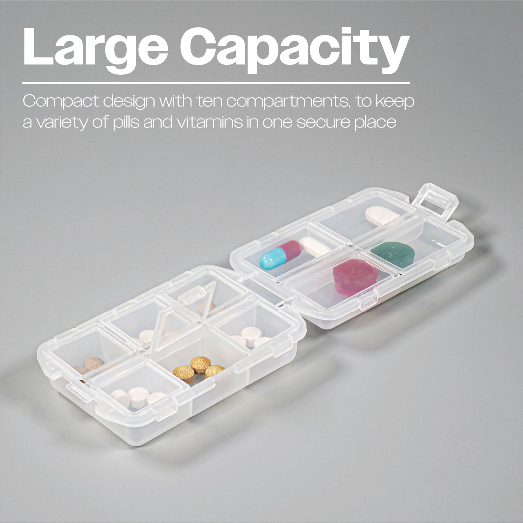 10 Compartment Pill Case.Medication Storage,Compact,Multiple Tablets and Pills,Weekly Pill Box,Alzheimers and Dementia Care,Aids for Elderly