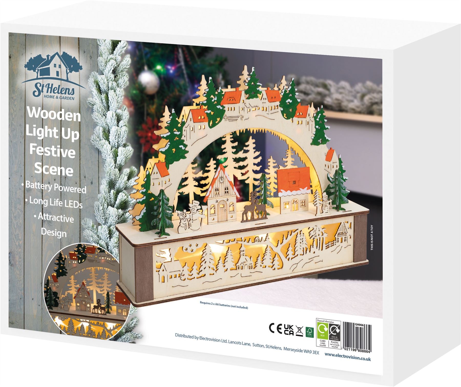 Wooden Christmas LED Light Arch Decoration with Festive Reindeer Village Scene