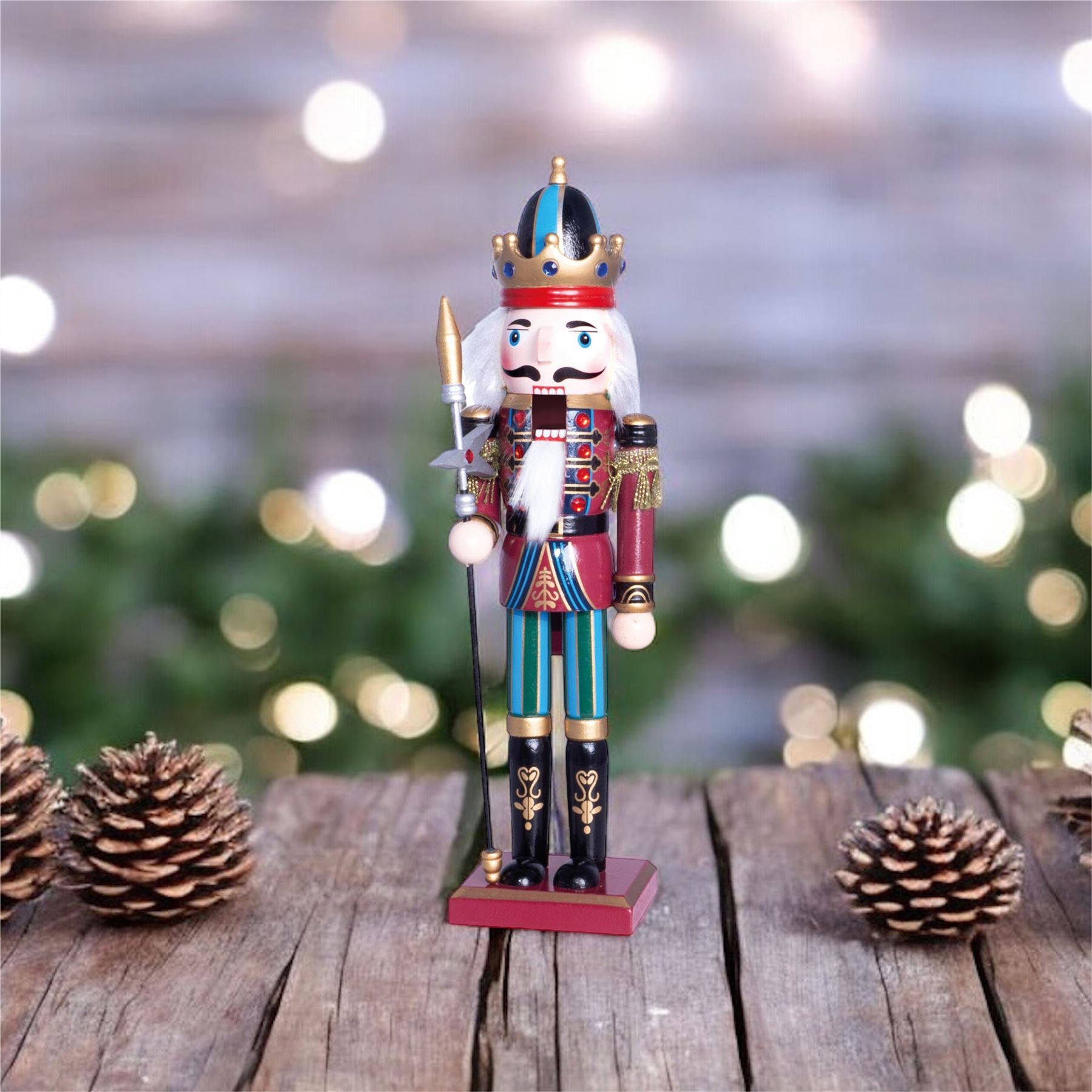 30cm Wooden Traditional Christmas Nutcracker Decoration with Staff