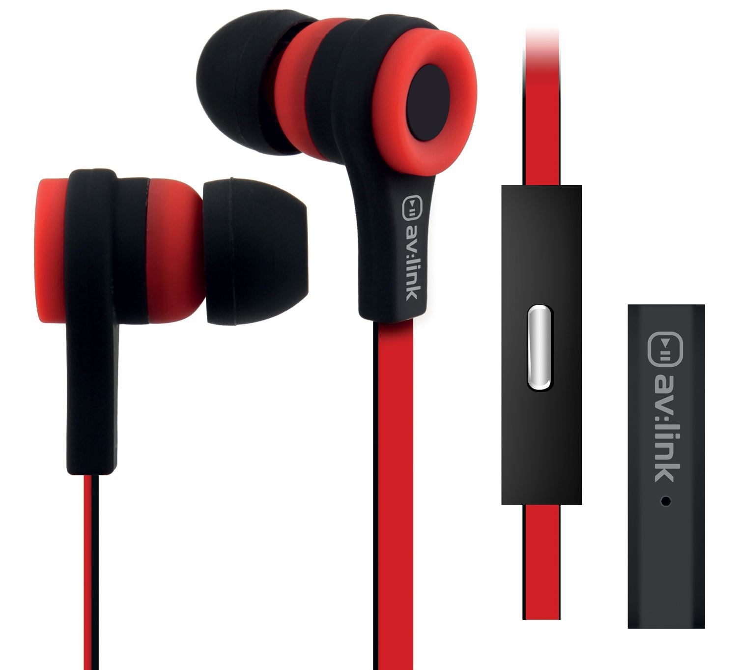 Av:link Rubberised Stereo Earphones With Hands Free Mic (Red & Black)