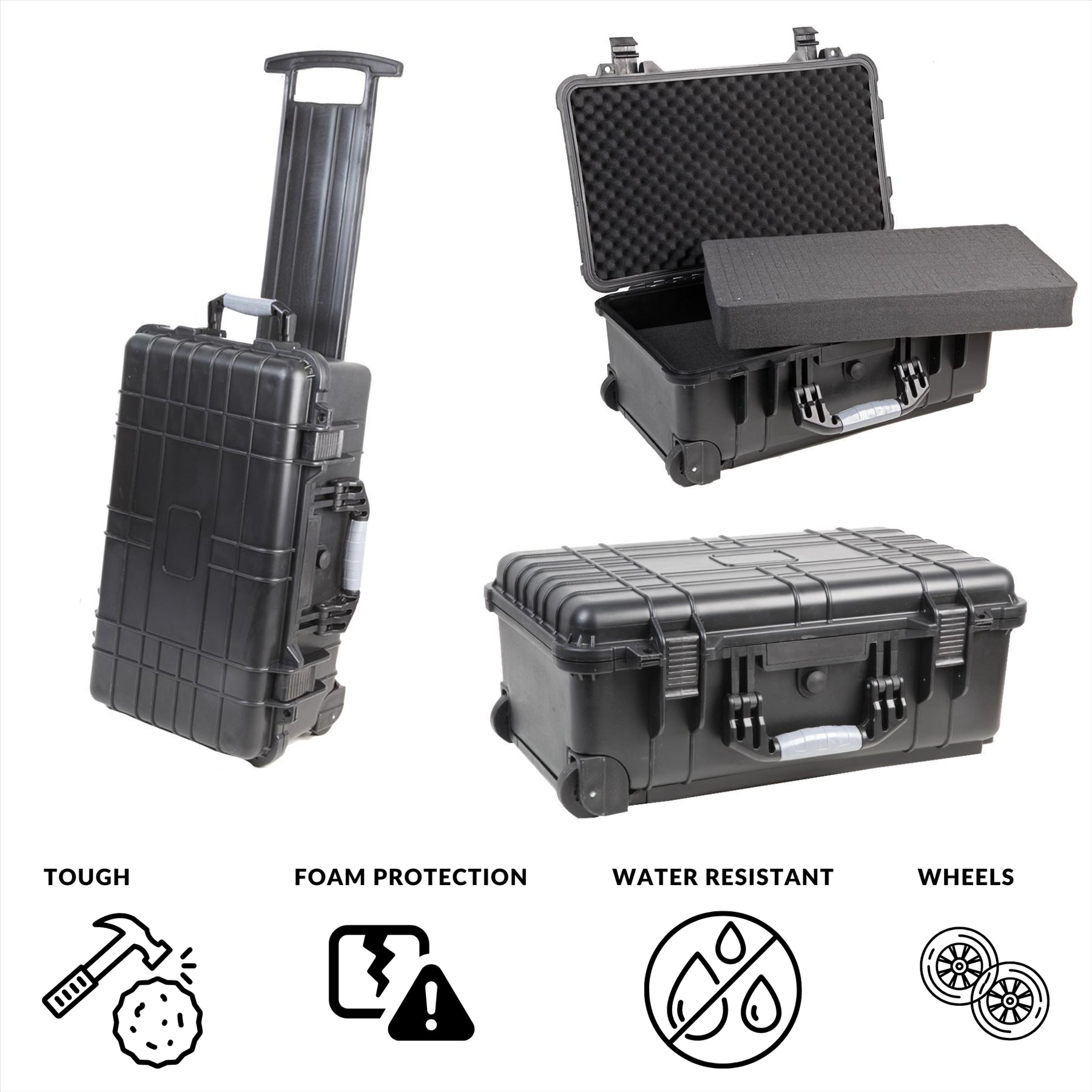 Waterproof Wheeled Travel Flight Dry Box Hard Carry Case Foam Tool Camera Storage Box Protective 355mm x 560mm x 230mm