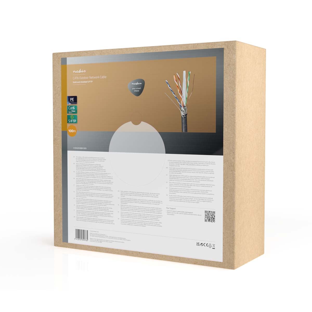 Nedis Network Cable Roll | CAT6 | Solid | S/FTP | Copper | 100.0 m | Outdoor | Round | PE | Black | Pull Box