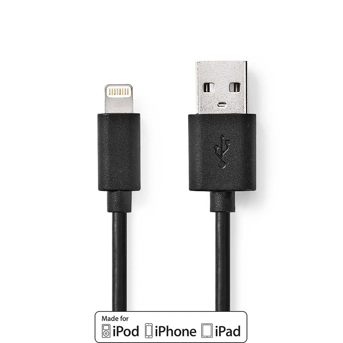 Nedis Lightning Cable | USB 2.0 | Apple Lightning 8-Pin | USB-A Male | 480 Mbps | Nickel Plated | 1.00 m | Round | PVC | Black | Box