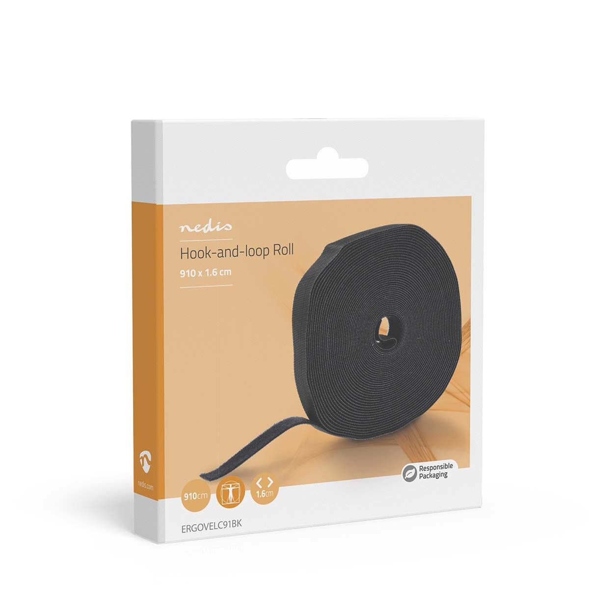 Nedis Hook-and-loop Cable Management Roll | 910 x 1.6 cm | Black