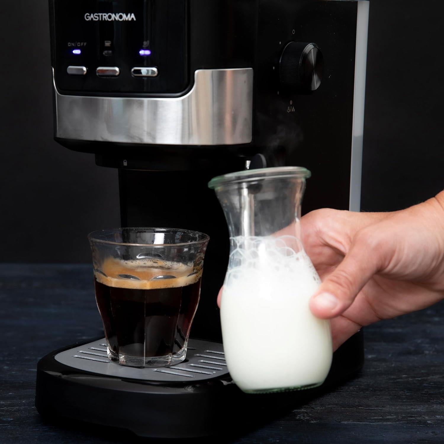 Gastronoma Espresso Coffee 15Bar Machine for Ground Coffee, Cappuccino & Latte Maker with Milk Frother Wand, Stainless Steel Professional Espresso Maker