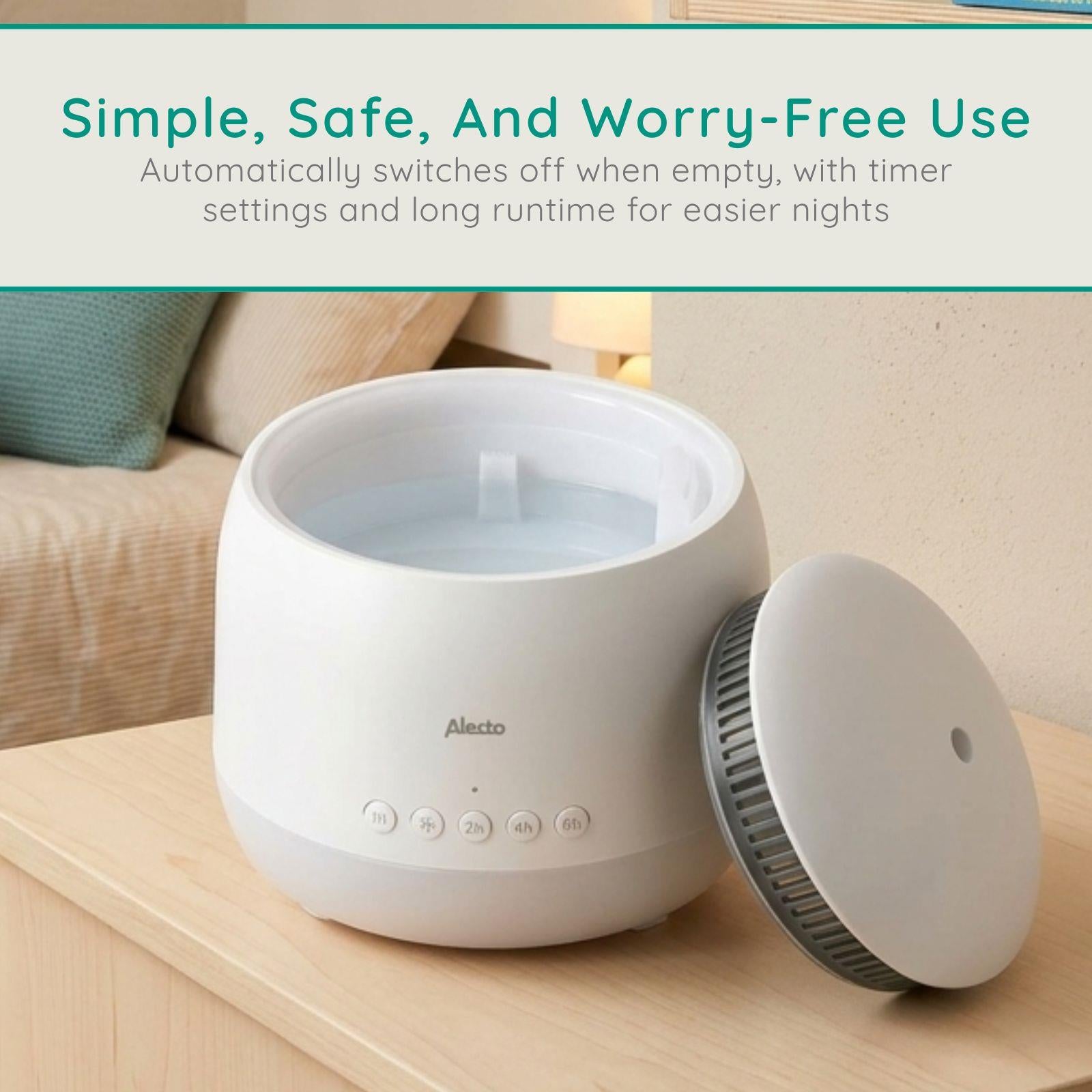 Alecto Baby Ultrasonic Aroma Diffuser, Scented Vaporizer Humidifier, Ｑuiet Diffuser With Timer Settings, Waterless Auto-Off & Night Light Projector