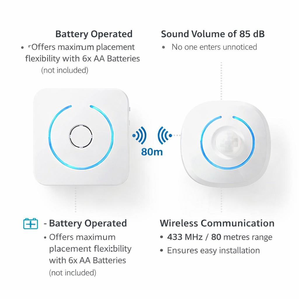 Nedis Home Security Motion Detector Chime | 8 Ringtones | Signals with Light and Sound