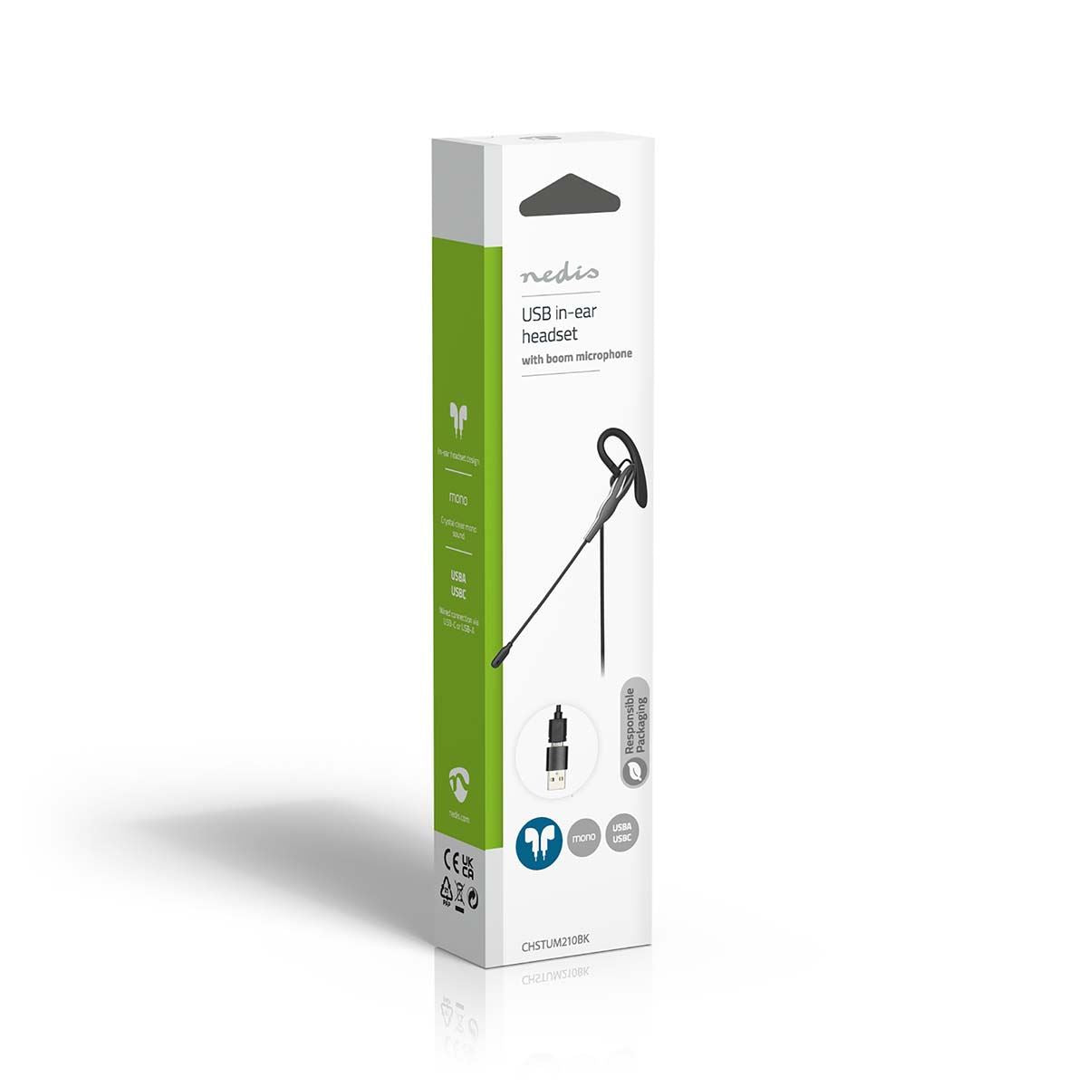 Nedis PC Headset | In-Ear | Mono | USB Type-A / USB Type-C™ | Fold-Away Microphone | Black / Grey