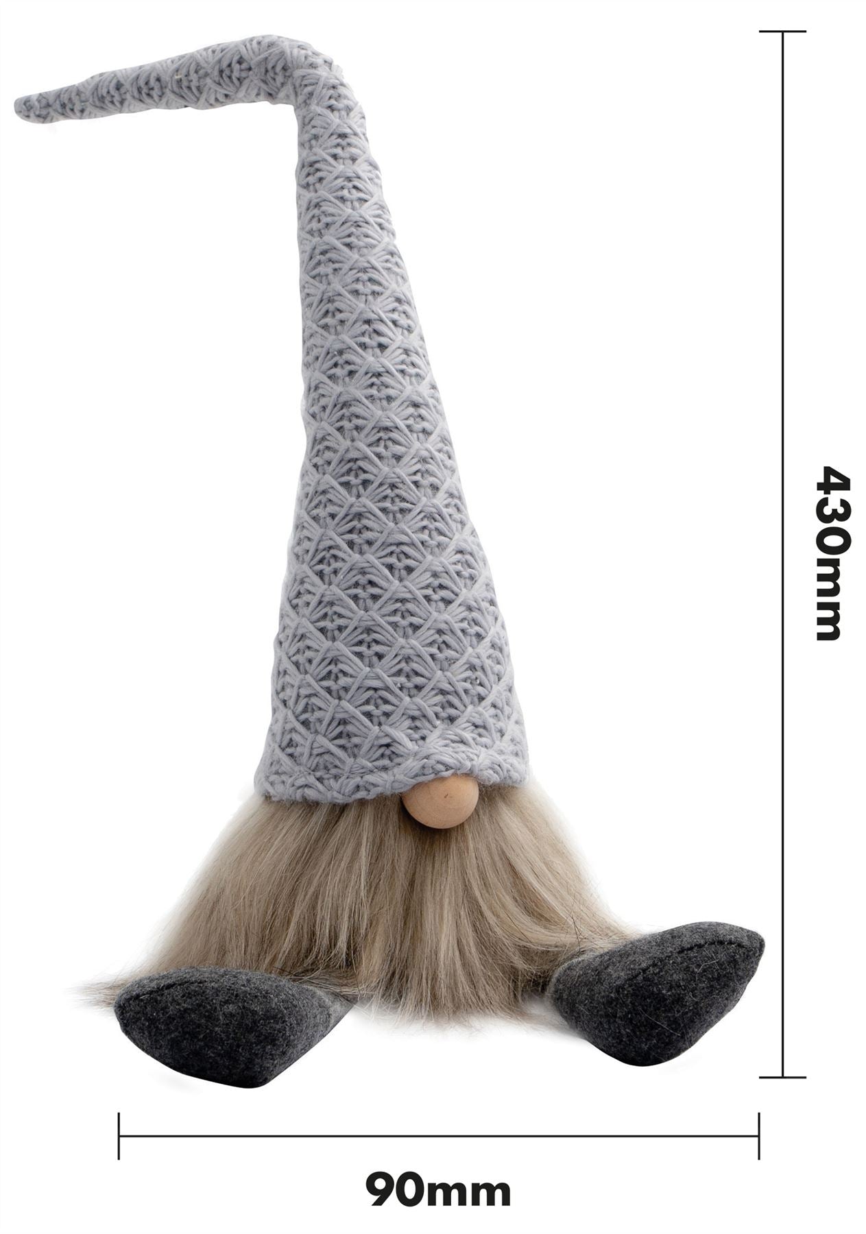 Knitted "Erik" Christmas Sitting Gonk Decoration Nordic Gnome Elf Festive Ornament with Wooden Nose - Grey