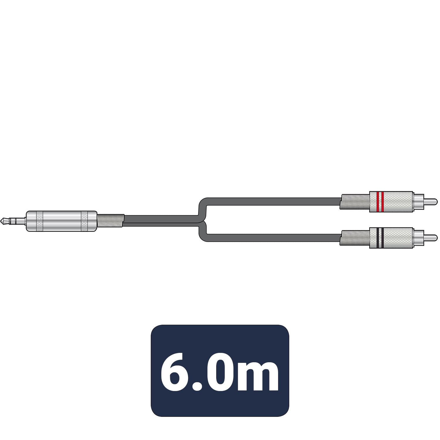 Citronic 6m Classic Audio Leads 3.5mm TRS Jack Plug to 2 x RCA Phono Plugs