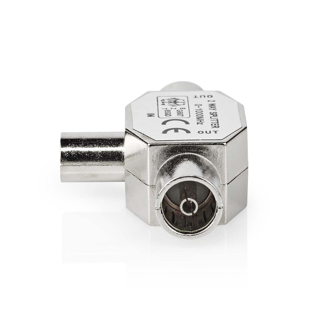 Nedis Satellite & Antenna Adapter | IEC (Coax) Male | 2x Coax Female | Nickel Plated | 75 Ohm | T-Splitter | Metal | Silver | 1 pcs | Box