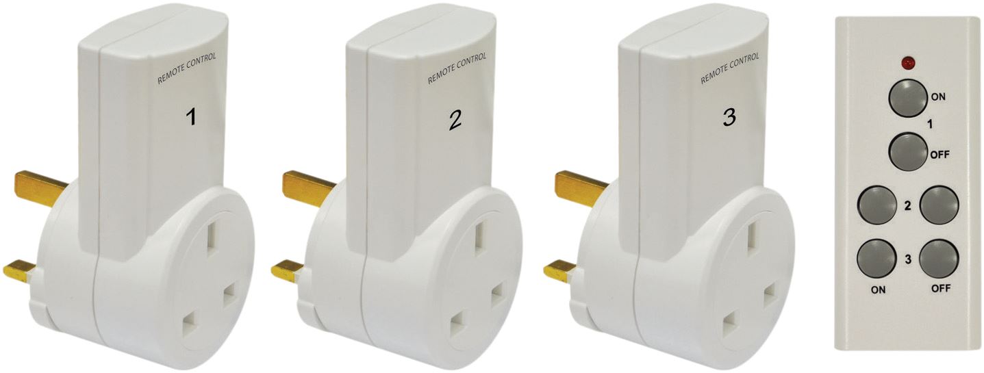 3 Pack- Remote Control Mains Plug Socket Adaptor Set