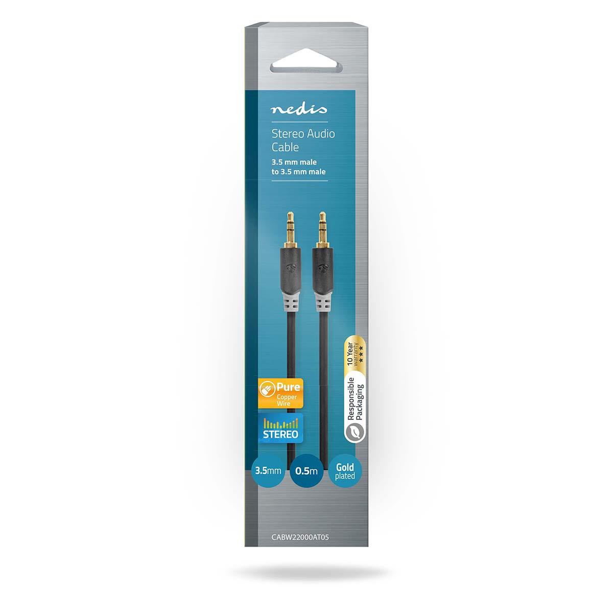 Nedis Stereo Audio Cable | 3.5 mm Male | 3.5 mm Male | Gold Plated | 0.50 m | Round | Anthracite | Box