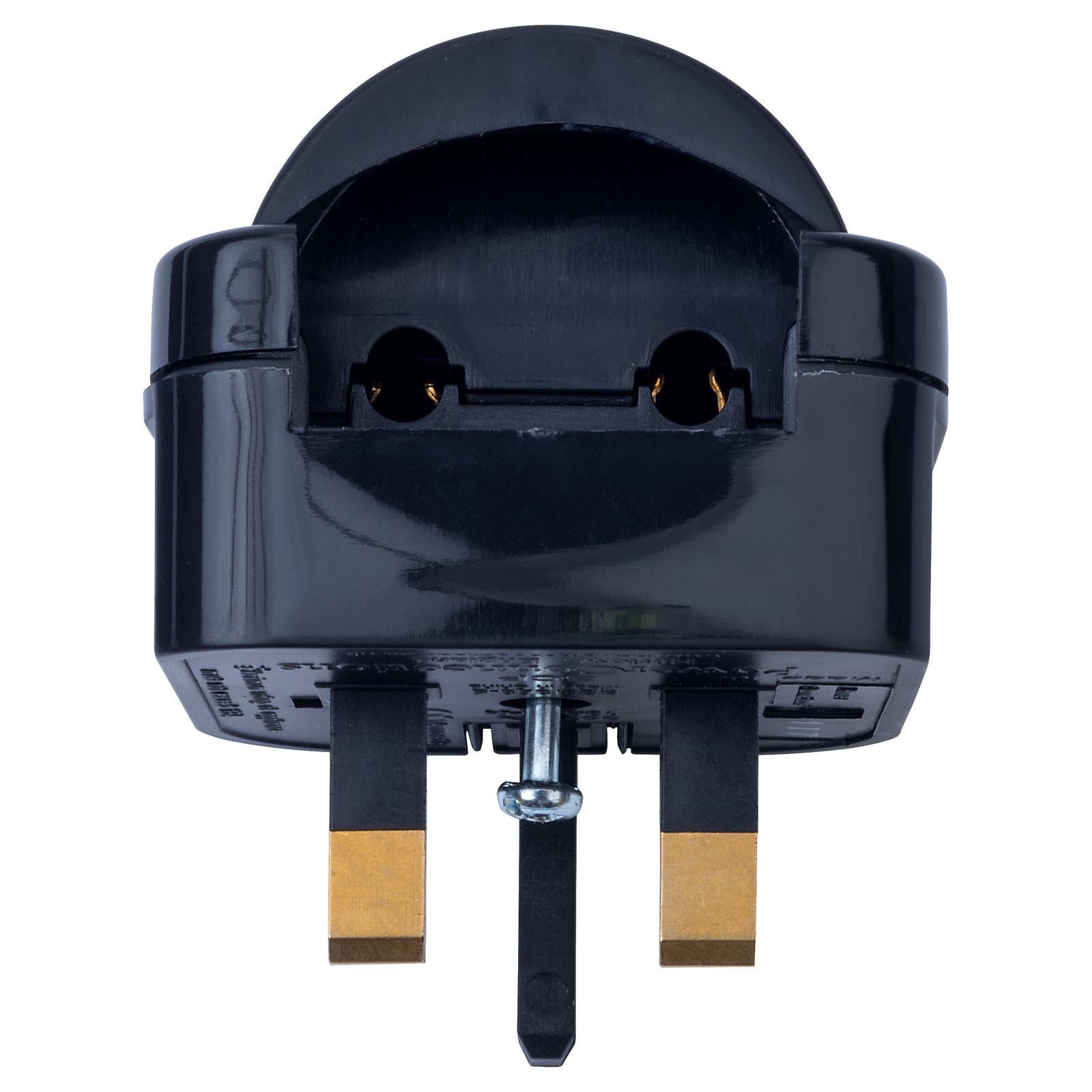 Euro Plug Converter 2 Pin Schuko SCP Plug to Fused 3 Pin UK Mains 10A Black
