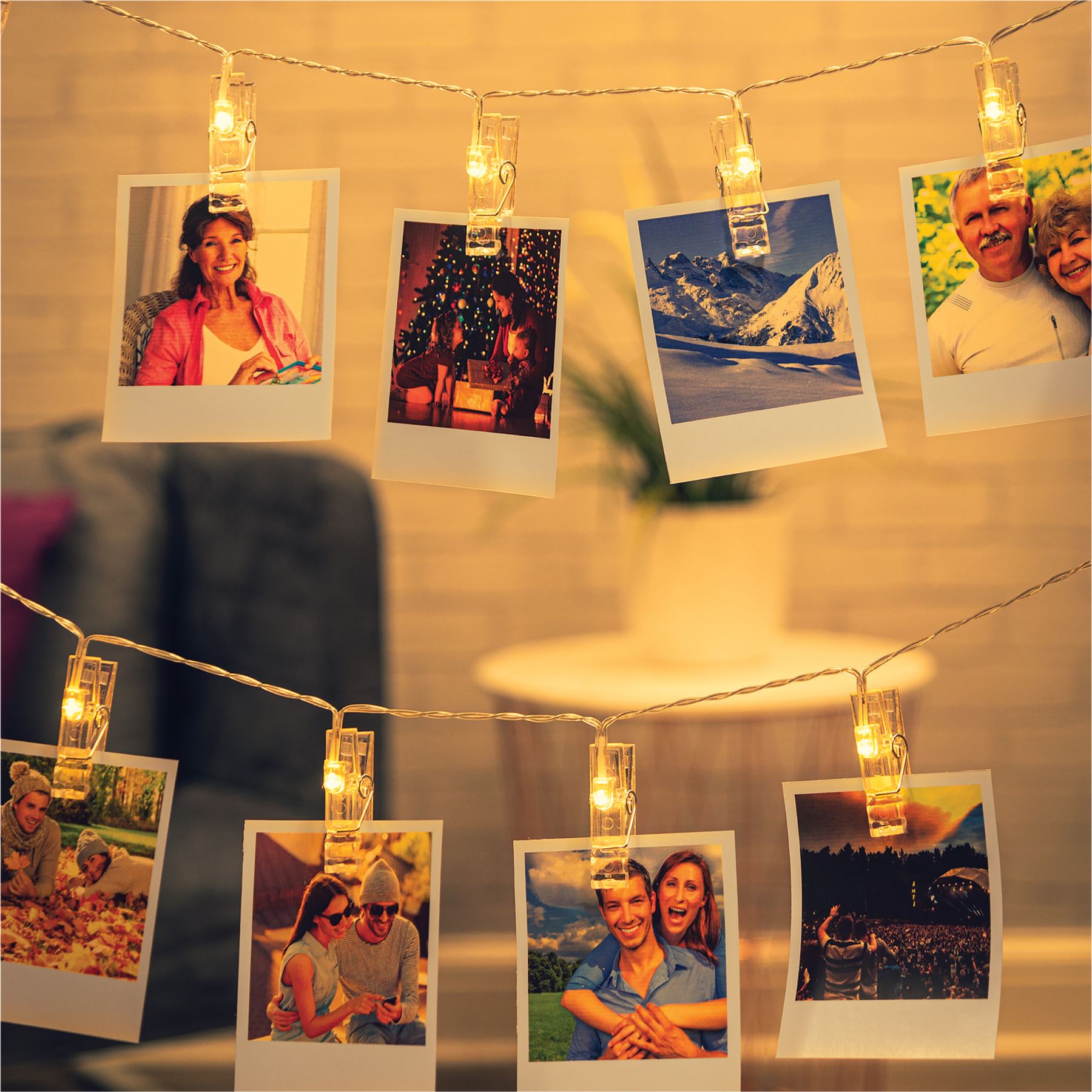 2m Battery Powered Warm White LED Decorative Fairy Clip String Lights - Up to 20 Photos - For Home, Bedroom and Events