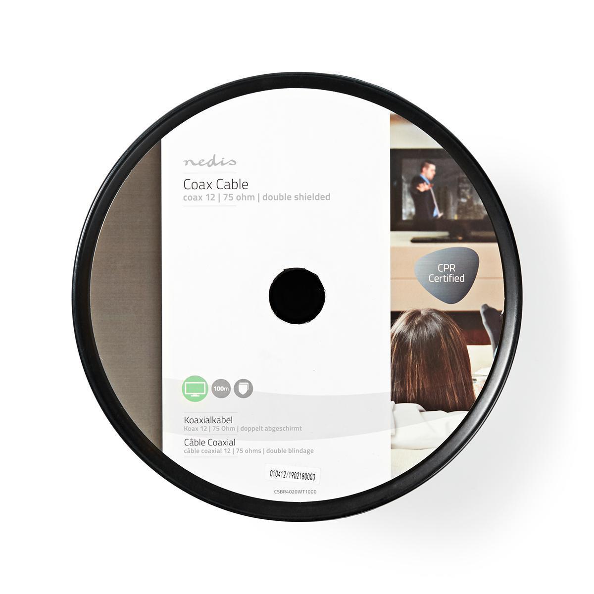 Nedis Coax Cable On Reel | Coax 12 | 75 Ohm | Double Shielded | ECA | 100.0 m | Coax | PVC | White | Reel