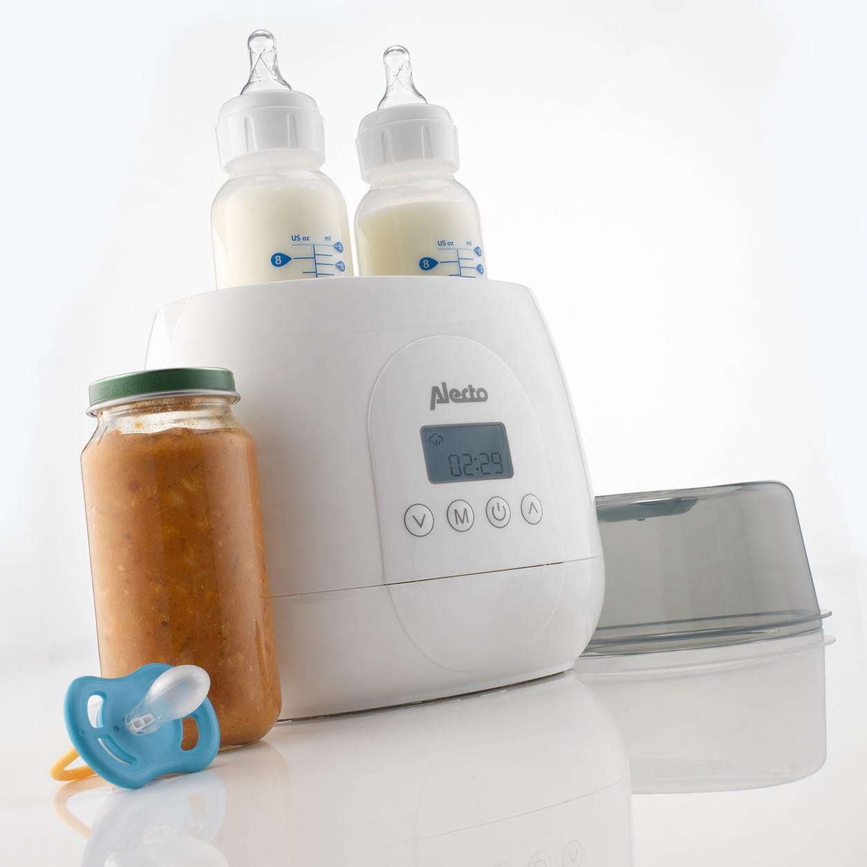 Alecto 2 Bottle Warmer, Baby Double Bottle Sterilizer with Digital Display and Temperature Control in Minutes, Portable Mam Bottle Warmer for Breastmilk, Food, Formula for Travel and Home Use