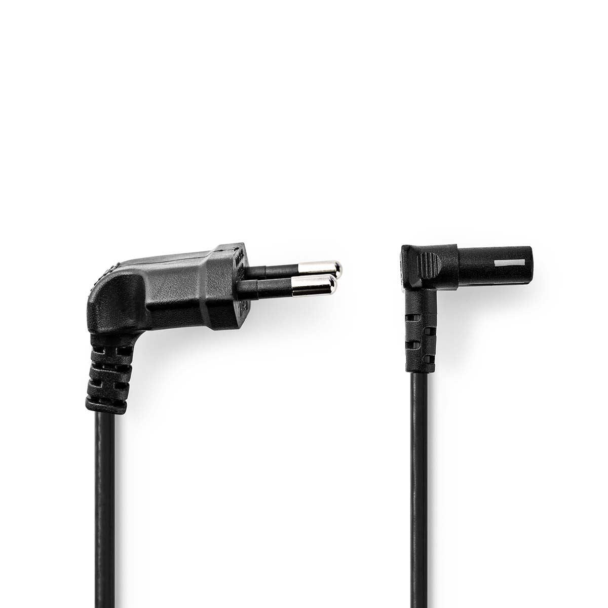 Nedis Power Cable | Euro Male | IEC-320-C7 | Angled 90° | Angled 90° | Nickel Plated | 5.00 m | Flat | PVC | Black | Label