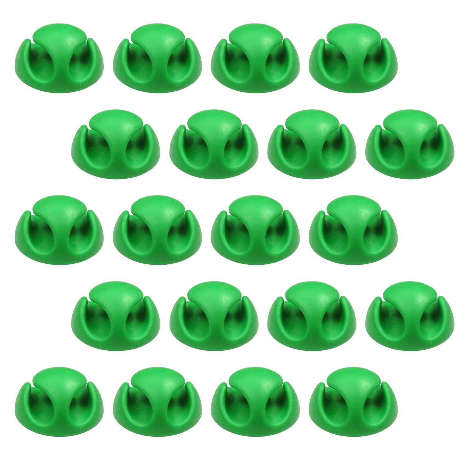 Ex-Pro 20 Pack Double Cable Desk Tidy Clips, Self Adhesive Cord Holder Clips for USB Power Wire PC Office Home, Green