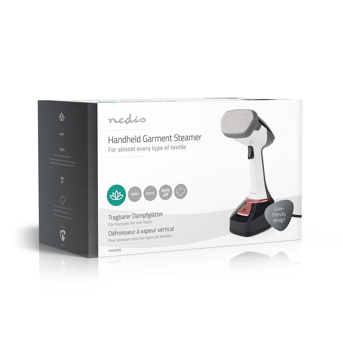 Nedis Garment Steamer, Handheld Clothes Steamer with 320 ml Tank, 1400 W, Vertical & Horizontal Use, Fast Heat-Up, 2-in-1 Brush Head