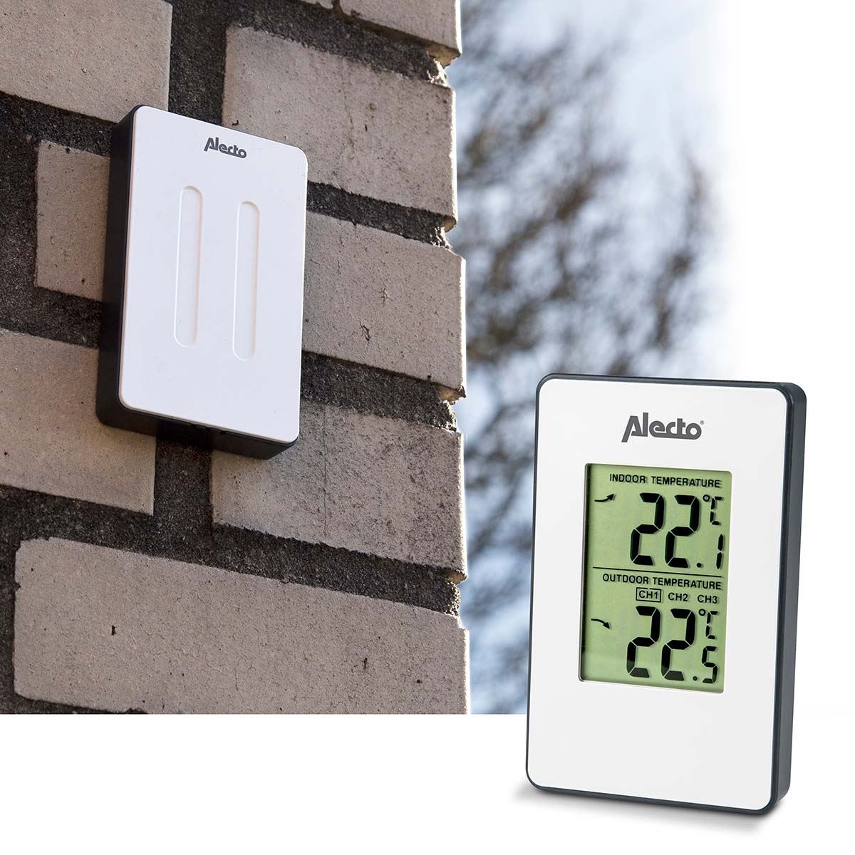 Alecto WS-1050 Weather Station - Indoor Outdoor Thermometer, Wireless Sensor, Min Max Display, Battery Powered, Wall Mountable