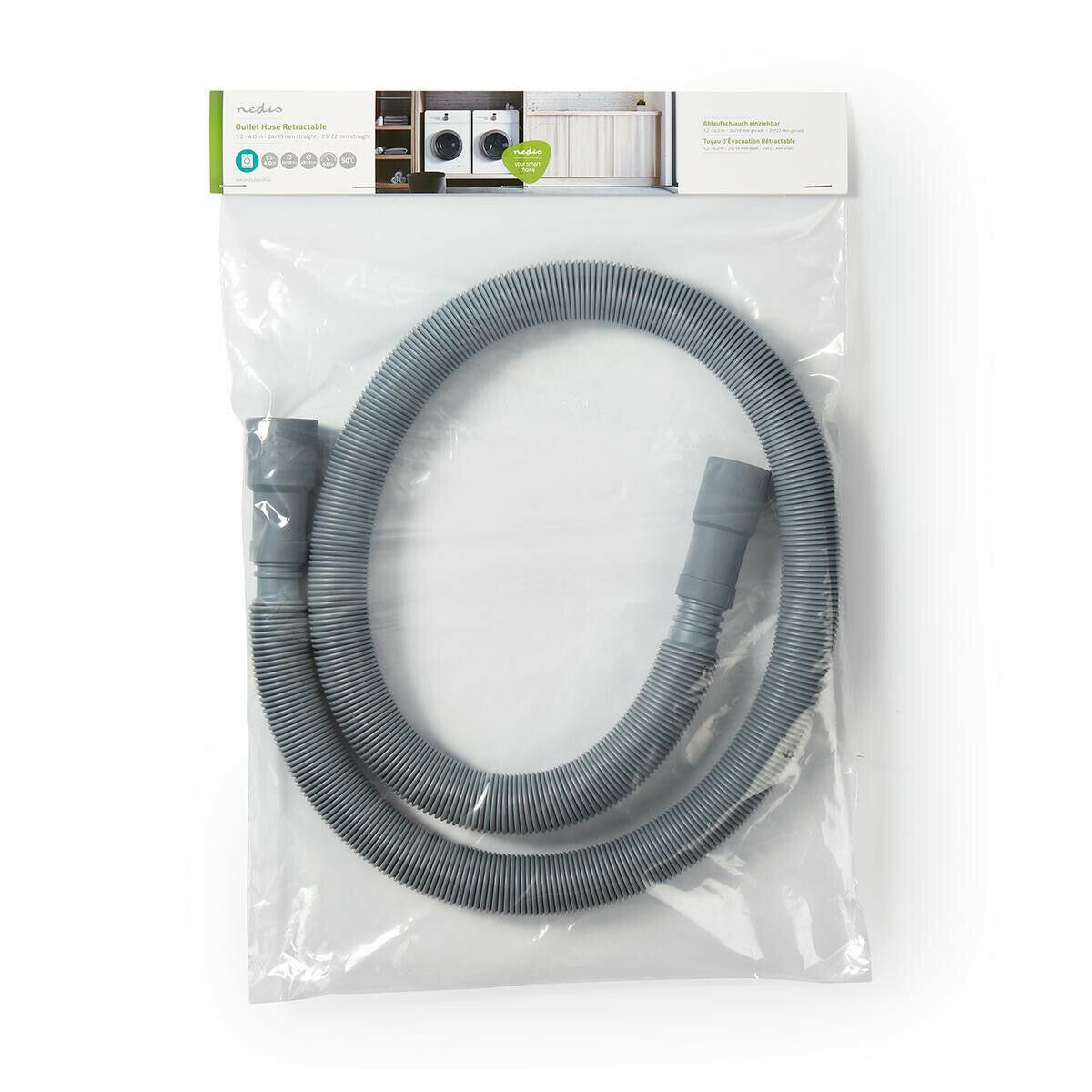 Nedis Extendable Outlet Appliance Drain Hose| 24/19 mm | 29/22 mm | 0.5 Bar | 50 °C | 4.00 m | Dish / Washing Machine | PVC | Grey