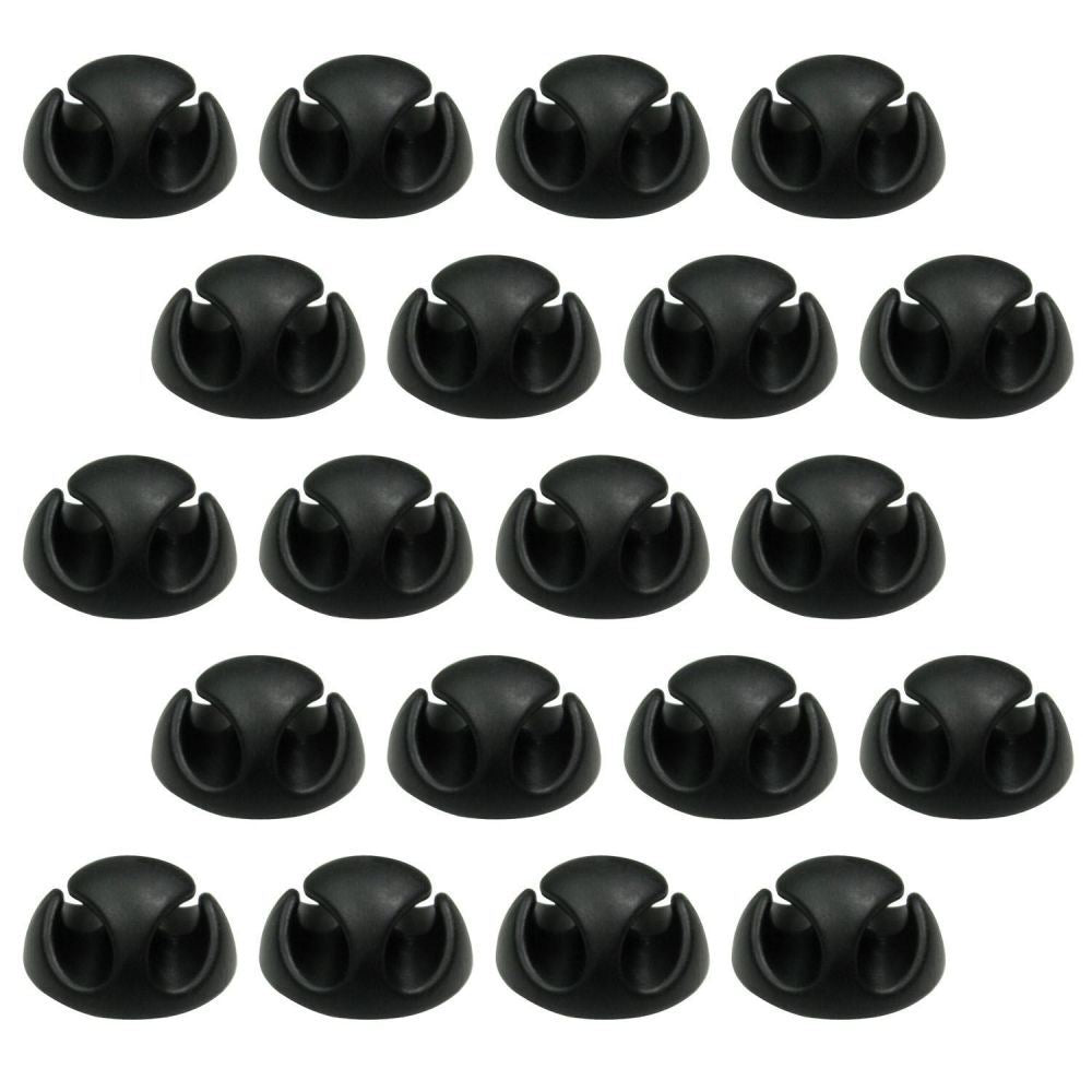 Ex-Pro 20 Pack Double Cable Desk Tidy Clips, Self Adhesive Cord Holder Clips for USB Power Wire PC Office Home, Black