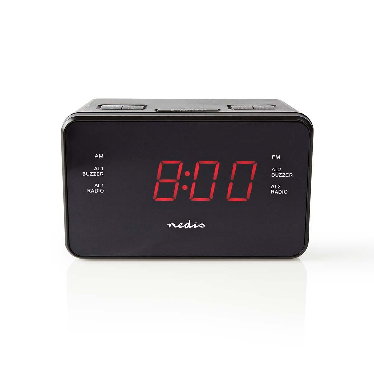 Nedis Digital Alarm Clock Radio | LED | 3.5mm Aux Input | AM / FM | Snooze function | Sleep timer | 2 Alarms | Black