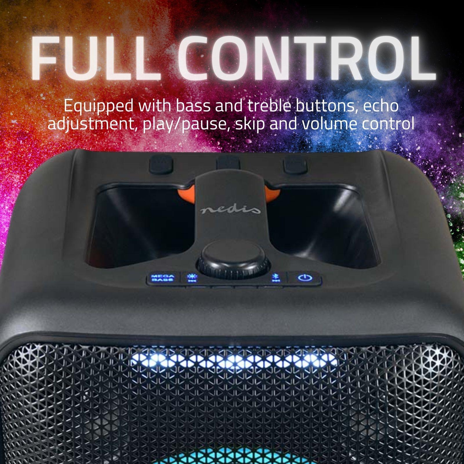 Nedis Portable Bluetooth Cube Party Speaker, 150W Peak Power, with Mega Bass, LED Lights, 5hr Playtime, TWS, AUX/USB / 6.35mm Mic Input