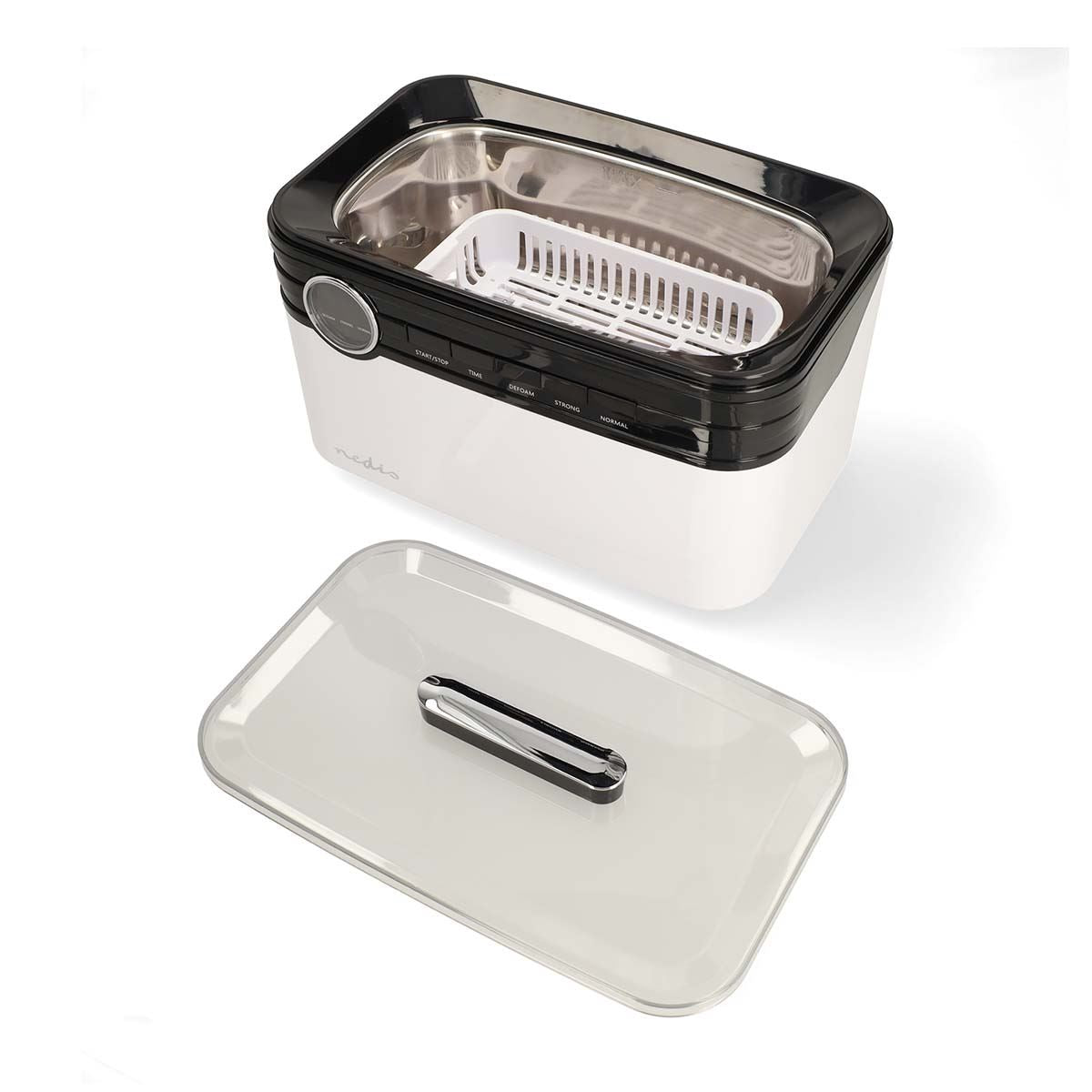 Nedis Digital Ultrasonic Jewellery Cleaner, 1800 ml Tank, 43 kHz Sonic Cleaning, 3 Modes with LED Timer – White